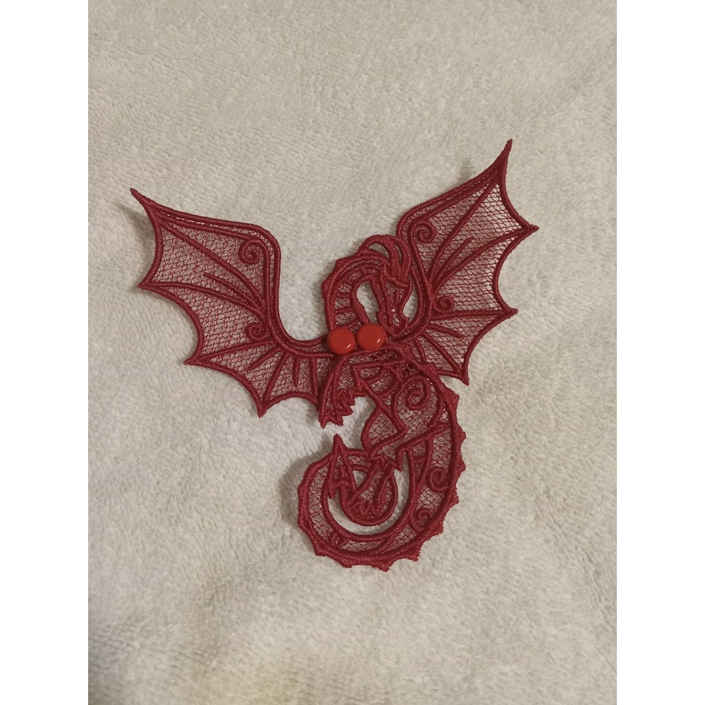 Red Dragon‎ Lace Applique Embellishment with Red Gem Eyes for Crafts and Apparel